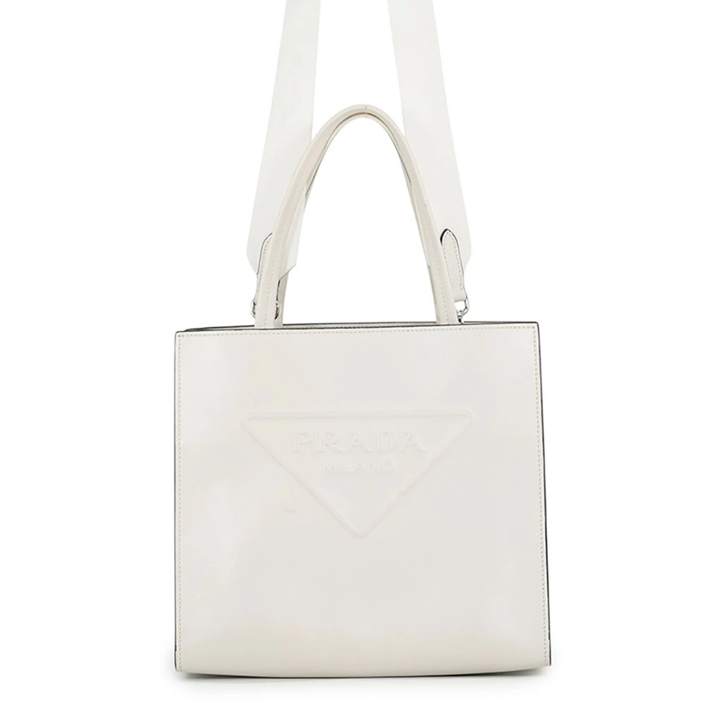 Prada Symbole Embossed Triangle Leather Bag White